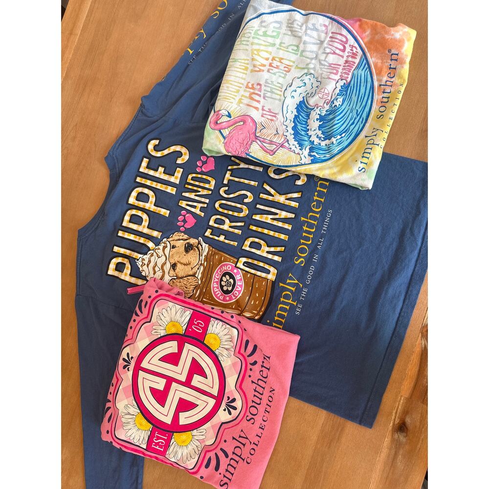 Simply Southern Lot 3 Tees (1 LS, 2SS) Small Puppies Coastal